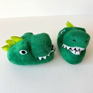 Old Navy Kids Boys Green Fleece Dinosaur Slippers Size Small (7-8)